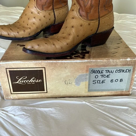 Lucchese saddle tan ostrich western cowboy boots size 8B (women’s) - Picture 2 of 8